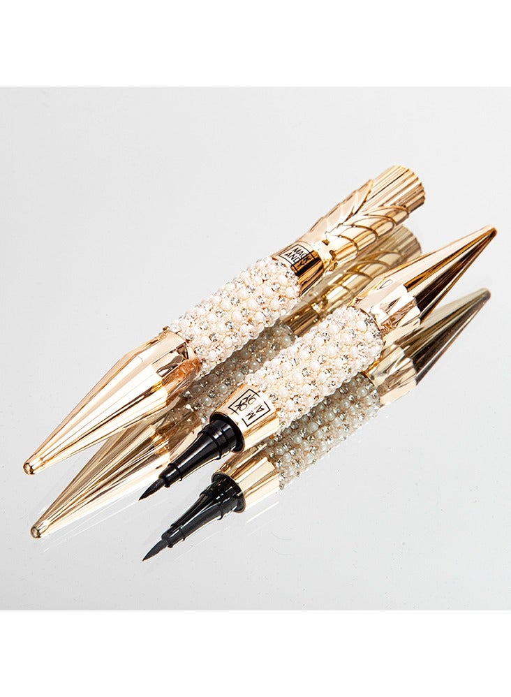 قلم تحديد العيون الفاخر للسيدات تصميم جديد على شكل صولجان الملكة اللؤلؤي، مستحضرات تجميل عصرية للعيون (أسود، قطعة واحدة) - Image 5